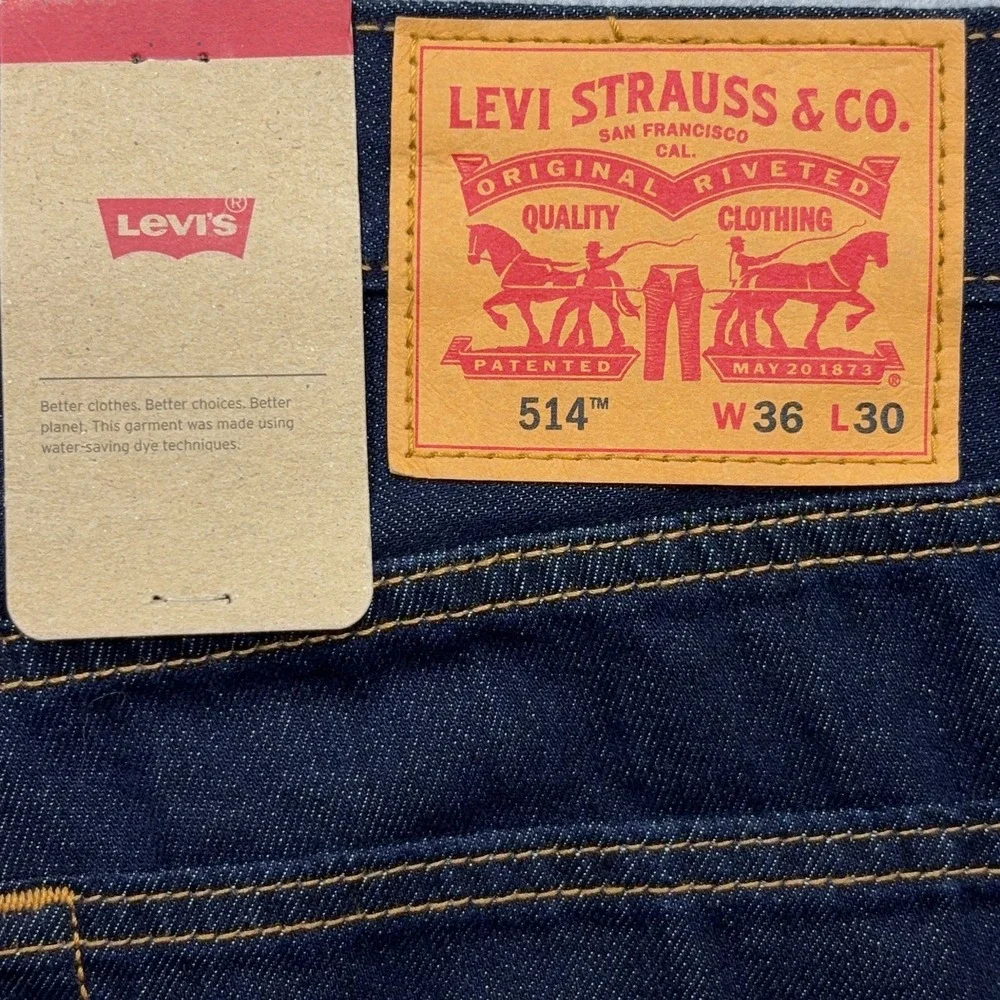 Levi's 514 Jeans Mens 36x30 Indigo Blue Denim Straight Fit Stretch Modern